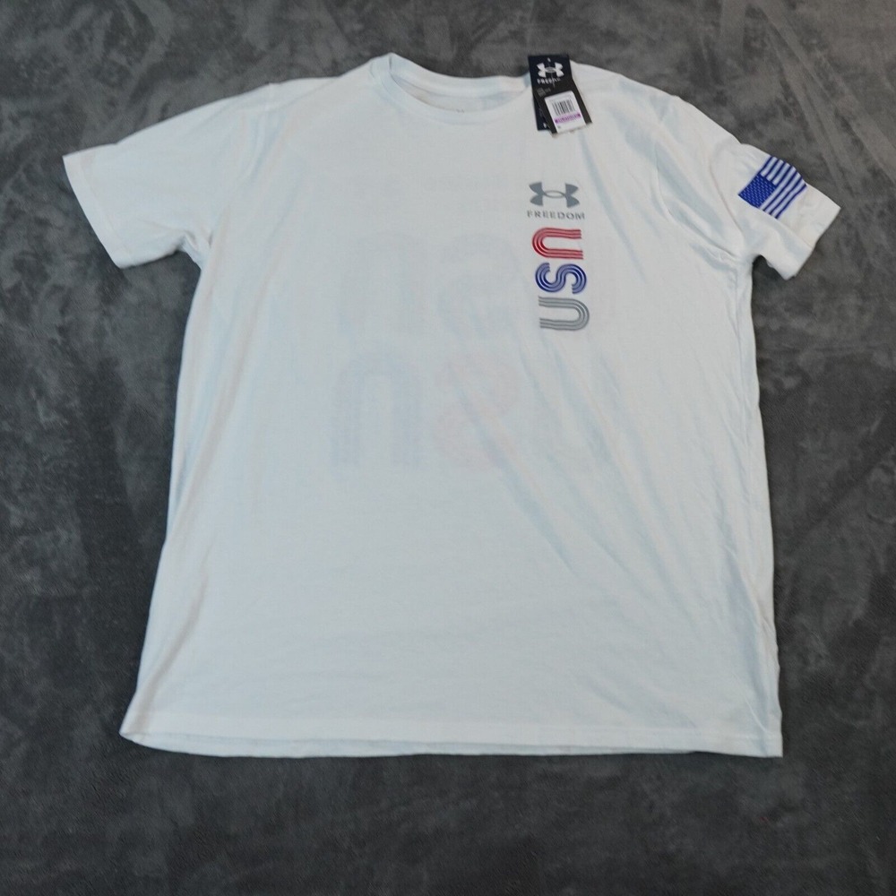 Under Armour Shirt Mens XXL White Flag‎ USA Freedom Graphic T-Shirt Undefeated